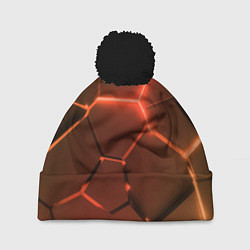 Шапка c помпоном Оранжевые неоновые плиты в разломе