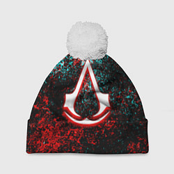 Шапка с помпоном Assassins Creed logo glitch, цвет: 3D-белый