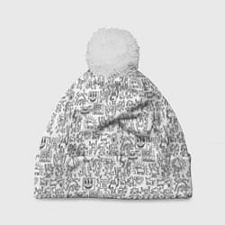 Шапка с помпоном Человечки и пришельцы, цвет: 3D-белый