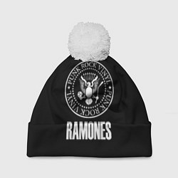 Шапка c помпоном Ramones rock logo