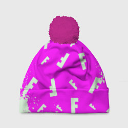 Шапка с помпоном Fortnite pattern pink, цвет: 3D-малиновый