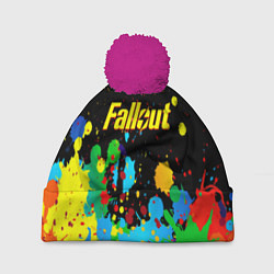 Шапка с помпоном Fallout цветные краски, цвет: 3D-малиновый