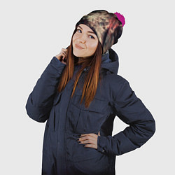 Шапка с помпоном Мокрая бумага ретро гранж текстура грязная, цвет: 3D-малиновый — фото 2