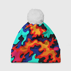 Шапка c помпоном Разноцветный кислотный камуфляж