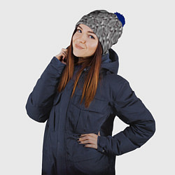 Шапка с помпоном Абстрактный черно-белый узор с зеброй, цвет: 3D-тёмно-синий — фото 2