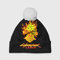 Шапка с помпоном Cyberpunk 2077 fire logo, цвет: 3D-белый