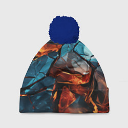 Шапка с помпоном Разломленные камни с янтарным свечением, цвет: 3D-тёмно-синий