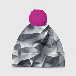 Шапка с помпоном Белая геометрия с искажением, цвет: 3D-малиновый