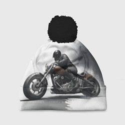 Шапка c помпоном Крутой байкер скетч