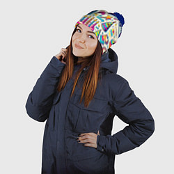 Шапка с помпоном Праздник 90х игры сладости и ностальгия, цвет: 3D-тёмно-синий — фото 2