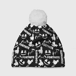 Шапка с помпоном Fortnite black pattern, цвет: 3D-белый