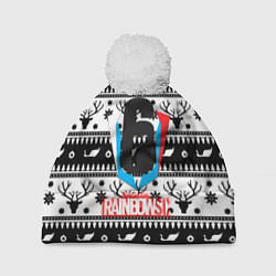 Шапка с помпоном Rainbow six winter pattern, цвет: 3D-белый