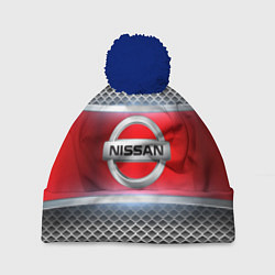 Шапка с помпоном Nissan авто текстура, цвет: 3D-тёмно-синий