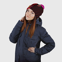 Шапка с помпоном Doom pattern steell, цвет: 3D-малиновый — фото 2