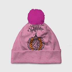 Шапка с помпоном Хэллоуин - тыква леопардовый узор, цвет: 3D-малиновый