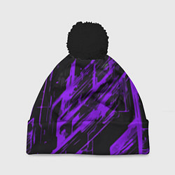 Шапка с помпоном Purple stripes on a black background, цвет: 3D-черный