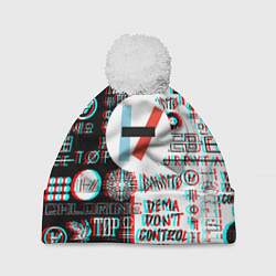 Шапка с помпоном Twenty one pilots glitch pattern, цвет: 3D-белый