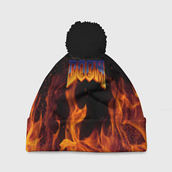 Шапка с помпоном Doom fire steel logo, цвет: 3D-черный