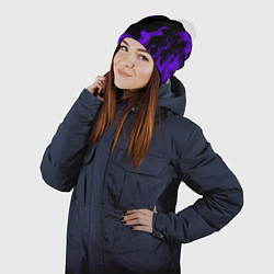 Шапка с помпоном Неоновый фиолетовый огонь, цвет: 3D-белый — фото 2