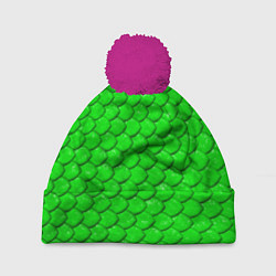 Шапка с помпоном Шкура зелёной змеи, цвет: 3D-малиновый