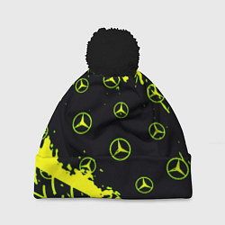 Шапка с помпоном Mercedes кислотные логотипы, цвет: 3D-черный