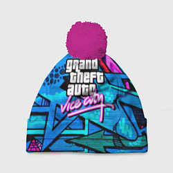 Шапка с помпоном GTA vice city steel grafity, цвет: 3D-малиновый