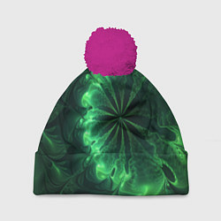 Шапка c помпоном Оптический зелёный фрактал