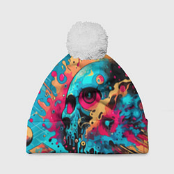 Шапка c помпоном Абстракция с черепом - нейроарт
