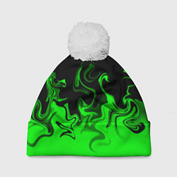 Шапка c помпоном Абстрактный зеленый огонь