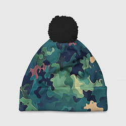Шапка c помпоном Армейский камуфляж зеленый