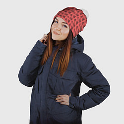 Шапка с помпоном Новогодние звери на красном, цвет: 3D-белый — фото 2