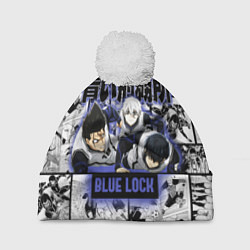 Шапка с помпоном Блю лок синяя тюрьма, цвет: 3D-белый