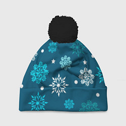 Шапка с помпоном Резные снежинки, цвет: 3D-черный