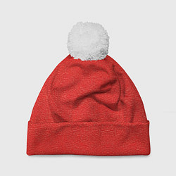 Шапка c помпоном Красная кожаная текстура