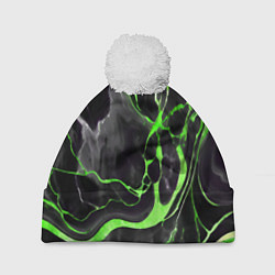 Шапка с помпоном Зелёно-чёрный мрамор, цвет: 3D-белый