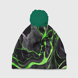 Шапка c помпоном Зелёно-чёрный мрамор