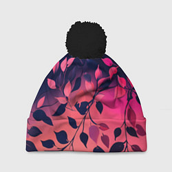 Шапка c помпоном Листья на градиентном фоне -нейросеть