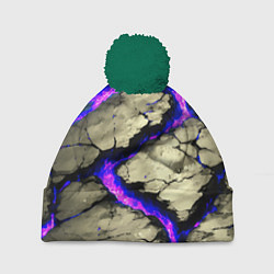 Шапка с помпоном Треснувший камень фиолетовый, цвет: 3D-зеленый