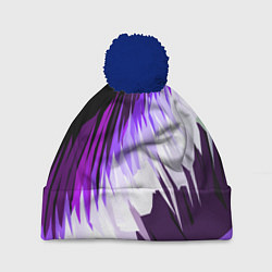 Шапка c помпоном Бело-фиолетовые острые полосы на чёрном фоне