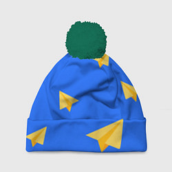 Шапка с помпоном Желтый самолетик, цвет: 3D-зеленый
