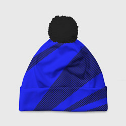 Шапка с помпоном Синий ультрамарин полосы абстракция, цвет: 3D-черный