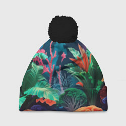 Шапка с помпоном Морские растения, цвет: 3D-черный