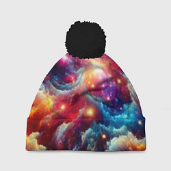 Шапка с помпоном Colorfull neon space clouds - ai art fantasy, цвет: 3D-черный