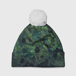 Шапка с помпоном Абстракция - green camouflage background, цвет: 3D-белый