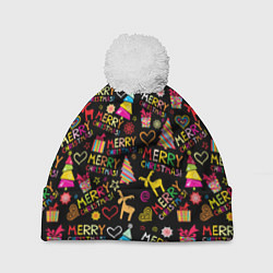 Шапка c помпоном Merry Christmas - паттерн