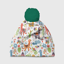 Шапка c помпоном Ламы паттерн