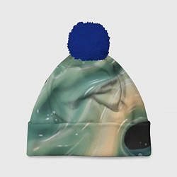 Шапка c помпоном Лазурная слизь на черном текстура