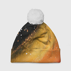 Шапка c помпоном Черно-оранжевая блестящая текстура