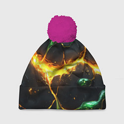 Шапка c помпоном Разлом текстуры с зеленой слизью