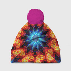 Шапка c помпоном Фрактальная узорная абстракция